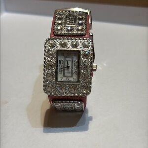 Rhinestone Embellished Watch with pink Band